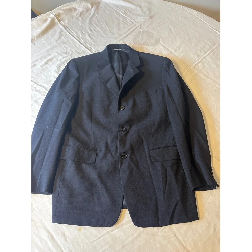 Canali Made in Italy Blazer Mens 50R R Navy Blue  3-Button Textured Suit Jacket